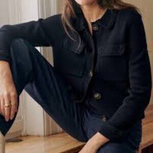 Sezane Betty Cardigan, Navy Crochet, Size S